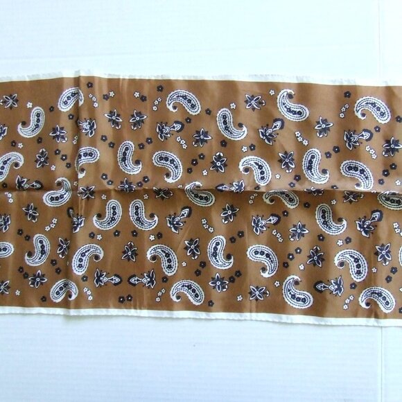 Paisley scarf vintage acetate rectangle long Scarves and Allied Arts brown white - Picture 8 of 11